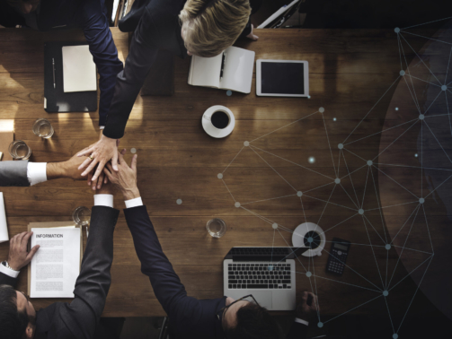 Aerial view of a business team