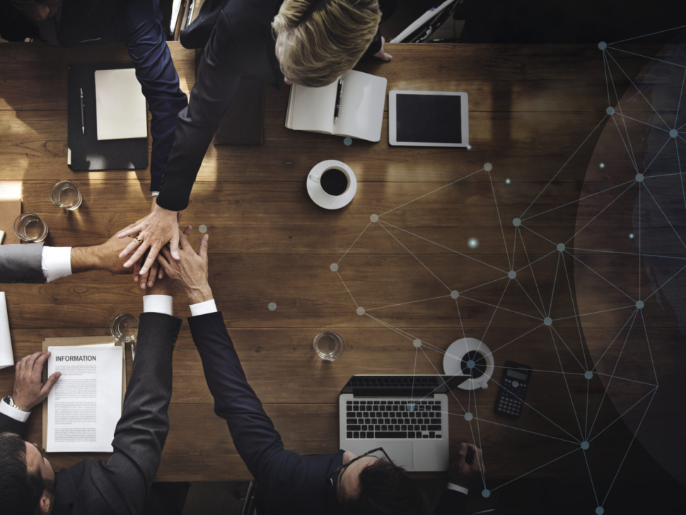Aerial view of a business team